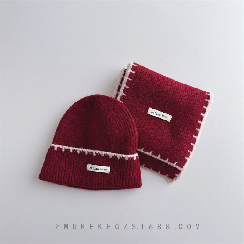 Σχεδιαστικό σετ πλεκτού καπέλου και κασκόλ για παιδιά, μαλλί, ζακάρ, μονόχρωμο, για τον χειμώνα