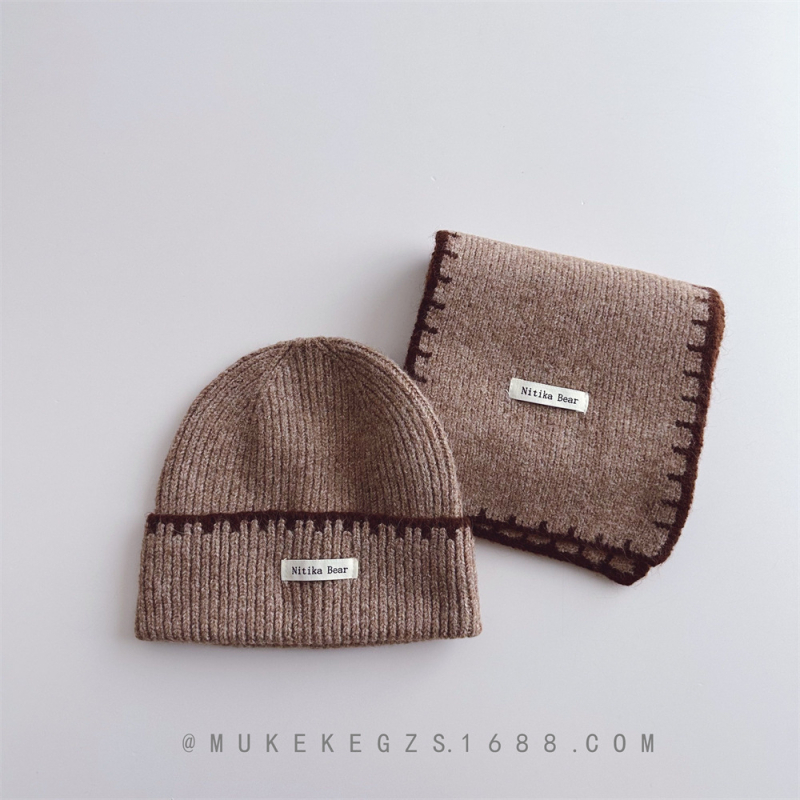 Σχεδιαστικό σετ πλεκτού καπέλου και κασκόλ για παιδιά, μαλλί, ζακάρ, μονόχρωμο, για τον χειμώνα
