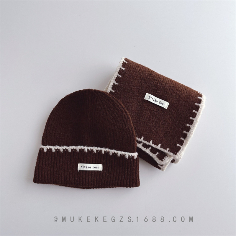 Σχεδιαστικό σετ πλεκτού καπέλου και κασκόλ για παιδιά, μαλλί, ζακάρ, μονόχρωμο, για τον χειμώνα