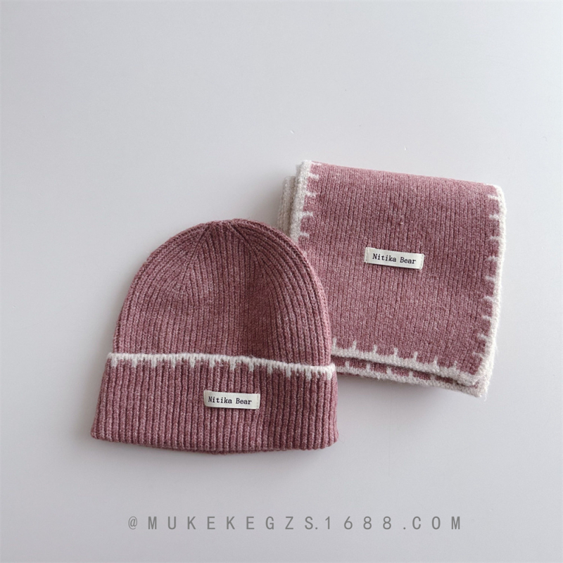 Σχεδιαστικό σετ πλεκτού καπέλου και κασκόλ για παιδιά, μαλλί, ζακάρ, μονόχρωμο, για τον χειμώνα