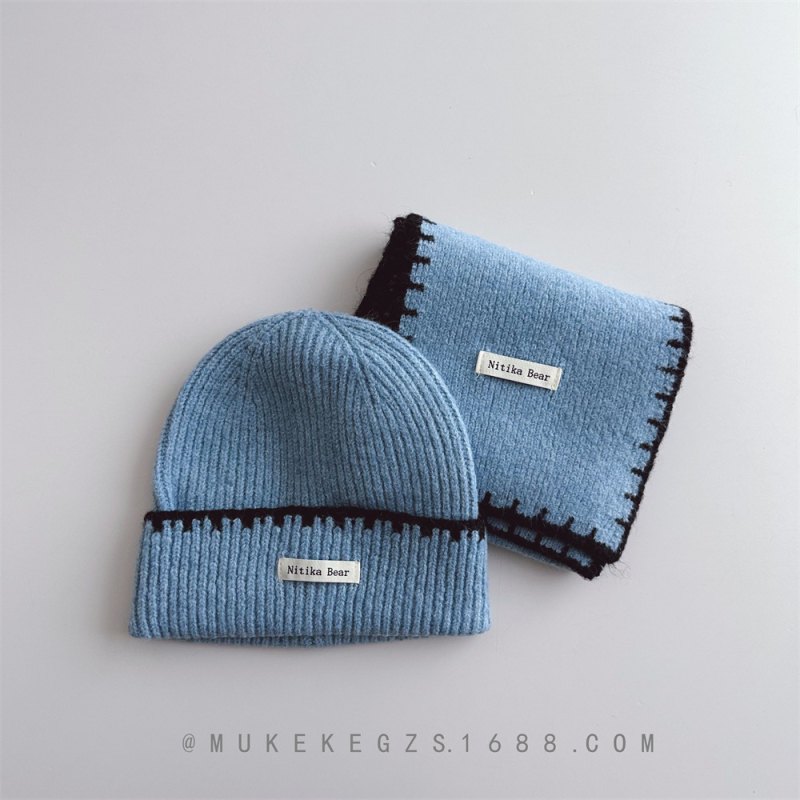 Σχεδιαστικό σετ πλεκτού καπέλου και κασκόλ για παιδιά, μαλλί, ζακάρ, μονόχρωμο, για τον χειμώνα