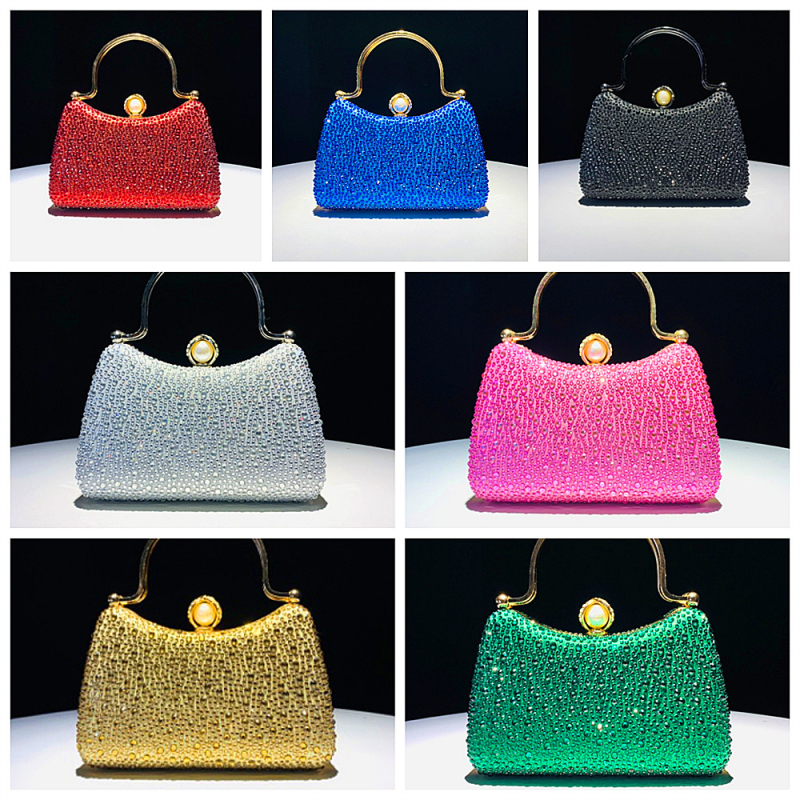 Večernja clutch torbica sa kristalima – satenski materijal, jastučast oblik, trodimenzionalna mala kvadratna torbica sa zatvaračem