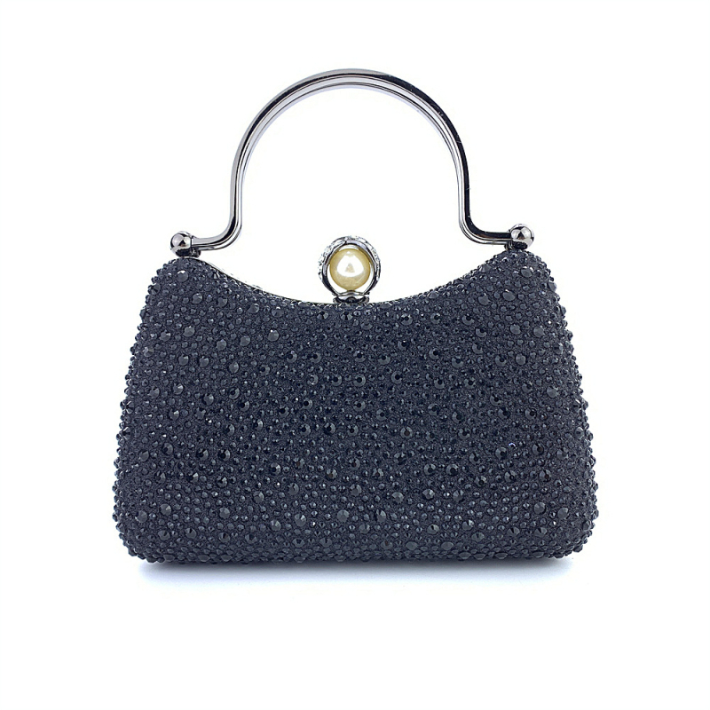 Večernja clutch torbica sa kristalima – satenski materijal, jastučast oblik, trodimenzionalna mala kvadratna torbica sa zatvaračem