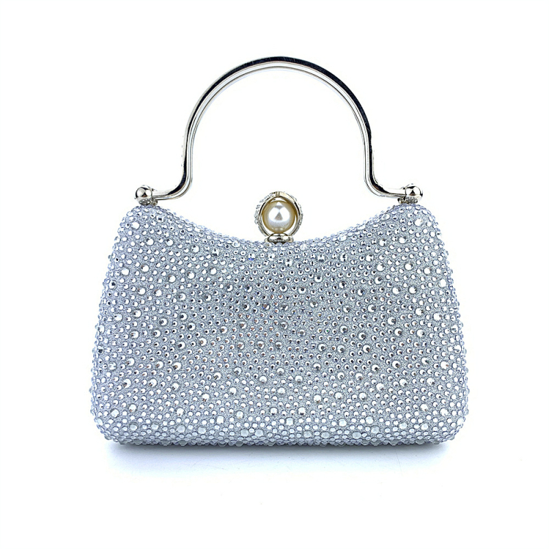 Večernja clutch torbica sa kristalima – satenski materijal, jastučast oblik, trodimenzionalna mala kvadratna torbica sa zatvaračem