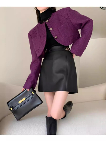Ženska kožna mini suknja, visokim strukom, uskim krojem, gradski stil, pogodna za svakodnevno kretanje