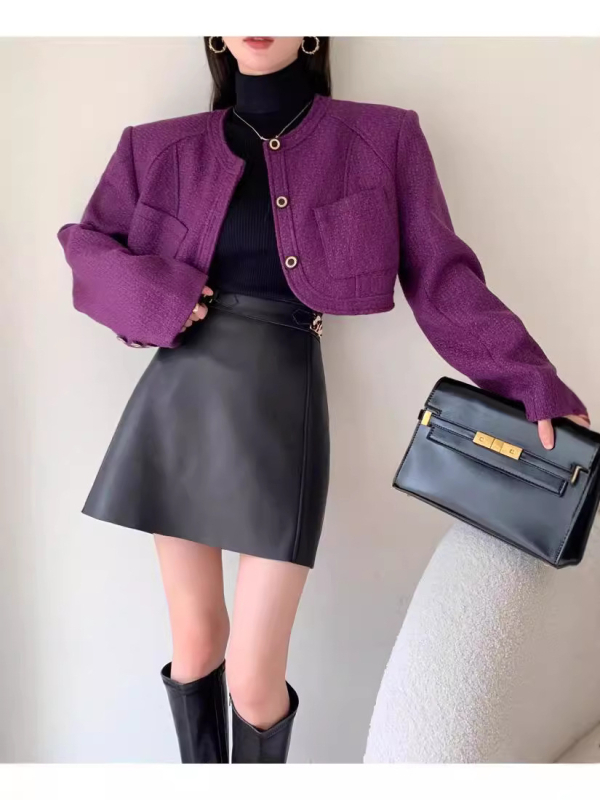 Ženska kožna mini suknja, visokim strukom, uskim krojem, gradski stil, pogodna za svakodnevno kretanje