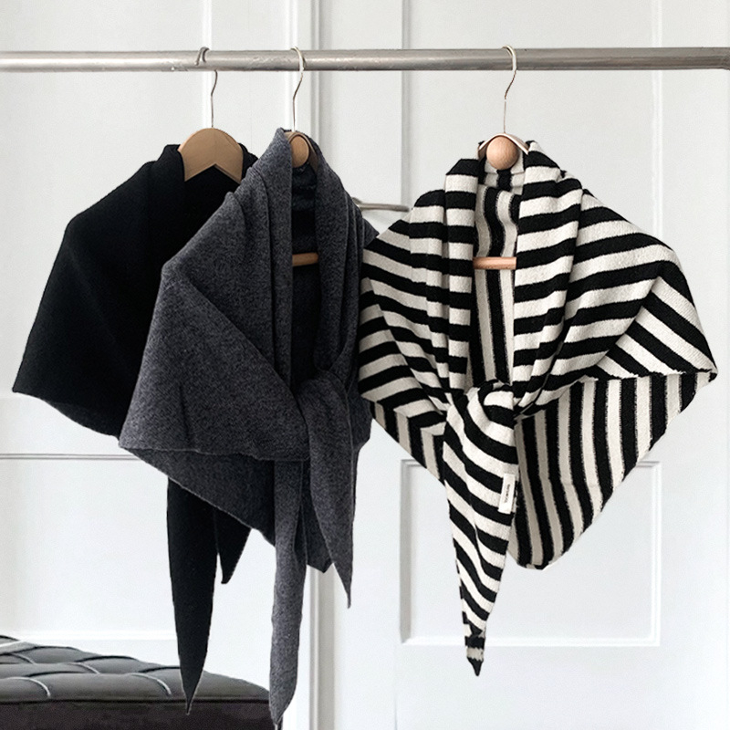 100% вълнен триъгълен шал за жени, зимен, райета, мек и плътен, плетен метод: warp, произход: Jinhua