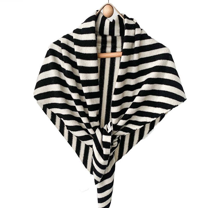 100% вълнен триъгълен шал за жени, зимен, райета, мек и плътен, плетен метод: warp, произход: Jinhua