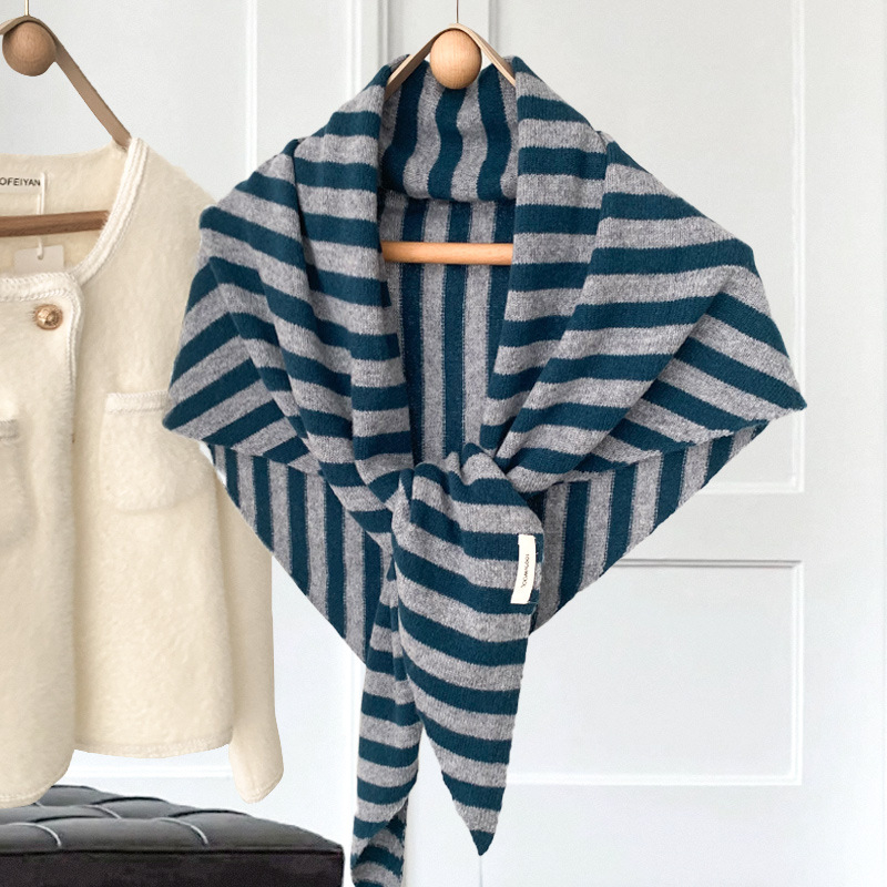 100% вълнен триъгълен шал за жени, зимен, райета, мек и плътен, плетен метод: warp, произход: Jinhua