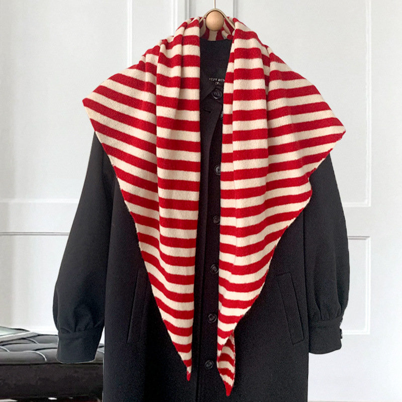 100% вълнен триъгълен шал за жени, зимен, райета, мек и плътен, плетен метод: warp, произход: Jinhua