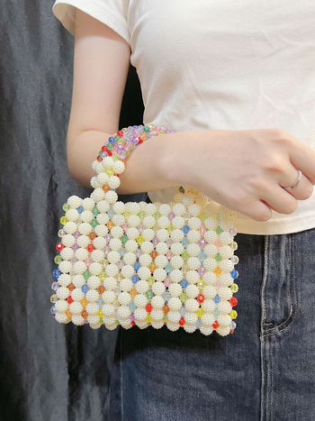 Ručna Bayberry bead večernja torba – akril, kvadratna torbica, vodoravni oblik, džep za mobitel