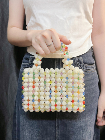 Ručna Bayberry bead večernja torba – akril, kvadratna torbica, vodoravni oblik, džep za mobitel