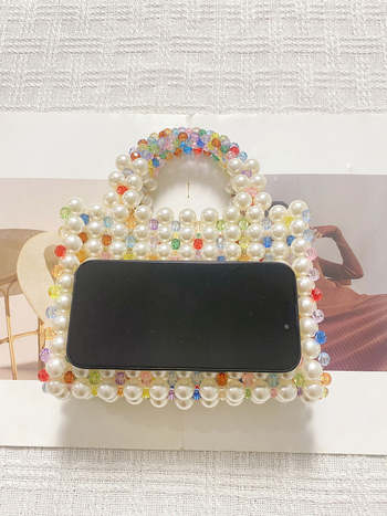 Ručna Bayberry bead večernja torba – akril, kvadratna torbica, vodoravni oblik, džep za mobitel