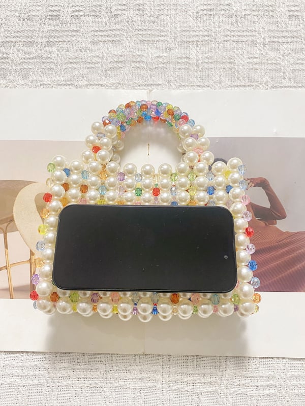 Ručna Bayberry bead večernja torba – akril, kvadratna torbica, vodoravni oblik, džep za mobitel