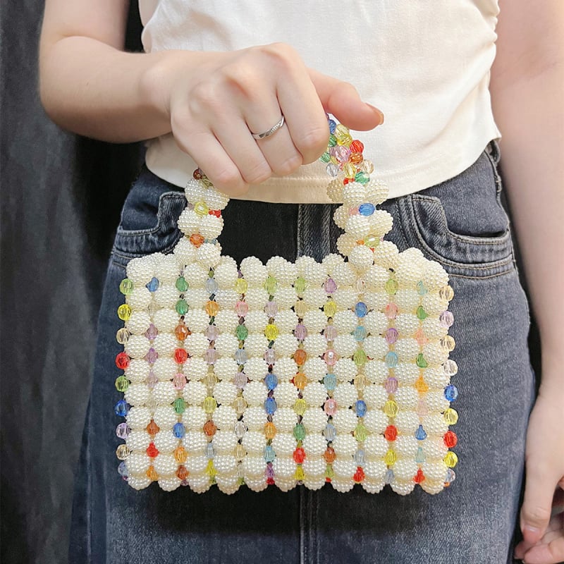 Ručna Bayberry bead večernja torba – akril, kvadratna torbica, vodoravni oblik, džep za mobitel