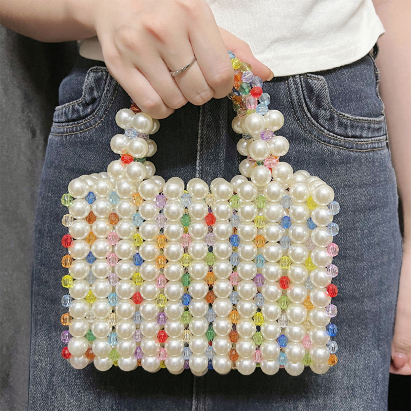 Ručna Bayberry bead večernja torba – akril, kvadratna torbica, vodoravni oblik, džep za mobitel
