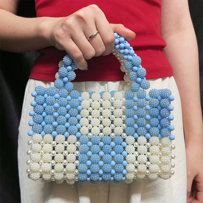 Ručna Bayberry bead večernja torba – akril, kvadratna torbica, vodoravni oblik, džep za mobitel