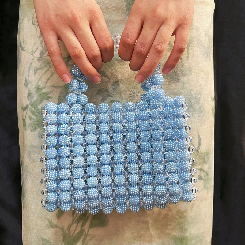 Ručna Bayberry bead večernja torba – akril, kvadratna torbica, vodoravni oblik, džep za mobitel