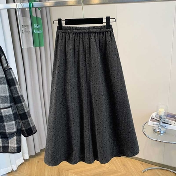 Дамска вълнена дълга плисирана пола с точков принт, елегантен делови стил