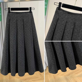 Дамска вълнена дълга плисирана пола с точков принт, елегантен делови стил