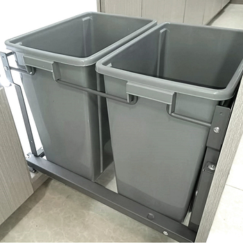 Κουζίνας ντουλάπι με συρόμενο καλάθι απορριμμάτων, κρυφός κάδος με καπάκι, διπλά καλάθια, διαχωρισμός στερεών-υγρών, συρόμενος μηχανισμός