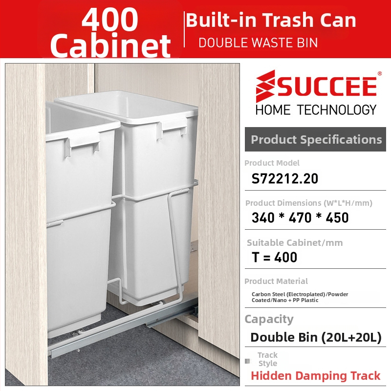 Κουζίνας ντουλάπι με συρόμενο καλάθι απορριμμάτων, κρυφός κάδος με καπάκι, διπλά καλάθια, διαχωρισμός στερεών-υγρών, συρόμενος μηχανισμός