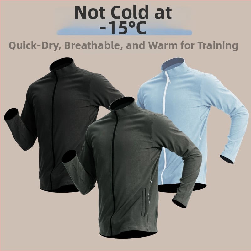 Férfi sportos dzseki poliészter keverékből fleece béléssel, magas állású gallér, hosszú ujjú, kapucni nélküli