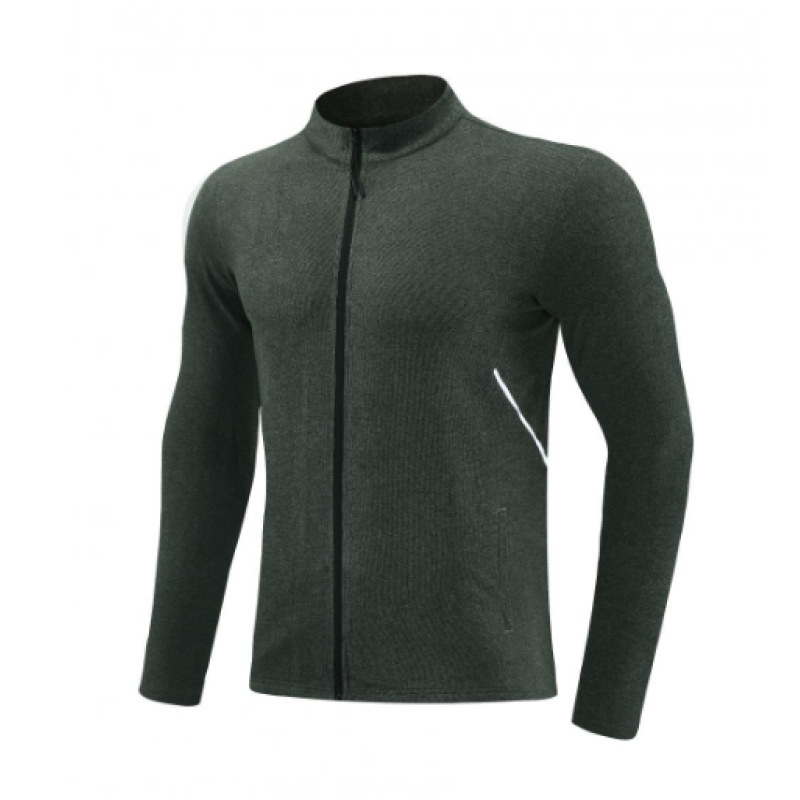 Férfi sportos dzseki poliészter keverékből fleece béléssel, magas állású gallér, hosszú ujjú, kapucni nélküli