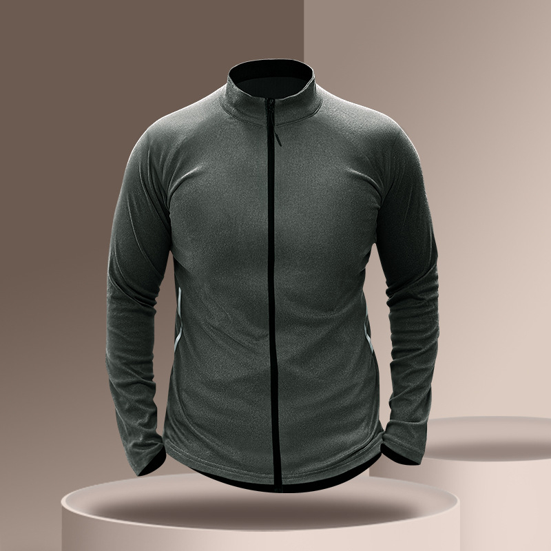 Férfi sportos dzseki poliészter keverékből fleece béléssel, magas állású gallér, hosszú ujjú, kapucni nélküli