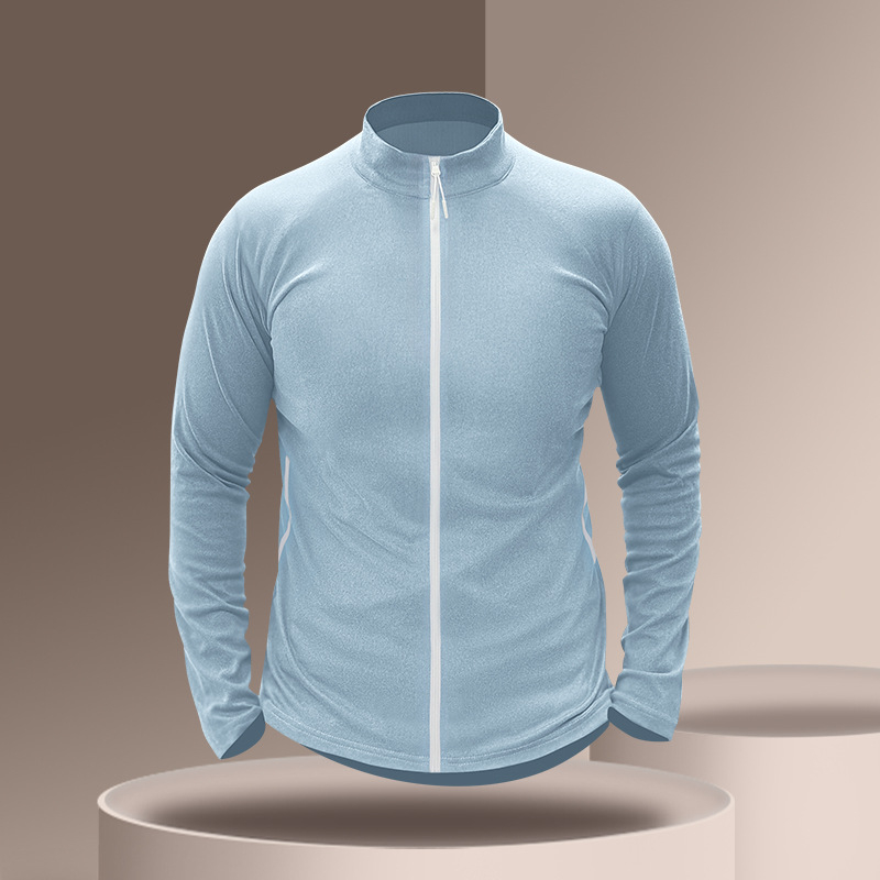 Férfi sportos dzseki poliészter keverékből fleece béléssel, magas állású gallér, hosszú ujjú, kapucni nélküli