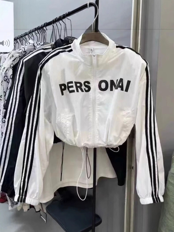 Ženska kratka jakna na zip sa stojećim ovratnikom, prugasta, s podesivim šnimama, zaštita od sunca UPF30+, natpis slovima, Harajuku stil, casual