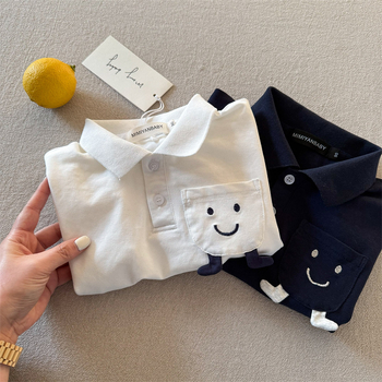 Gyerekeknek szóló polo póló Cartoon mosollyal, pamut, hímzett, uniszex, 3-8 éves, Nyár 2025