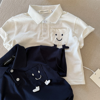 Gyerekeknek szóló polo póló Cartoon mosollyal, pamut, hímzett, uniszex, 3-8 éves, Nyár 2025