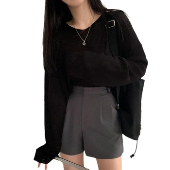 Labav kroj pleteni pulover top s dugim rukavima i UPF30+ zaštitom od sunca, poliester-mješavina, proljeće 2025