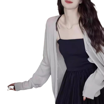 Ženski cardigan od ramije, dugi rukavi, tanak, redovita kroj, jednobojan