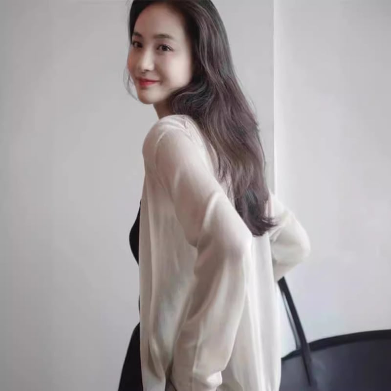 Ženski cardigan od ramije, dugi rukavi, tanak, redovita kroj, jednobojan