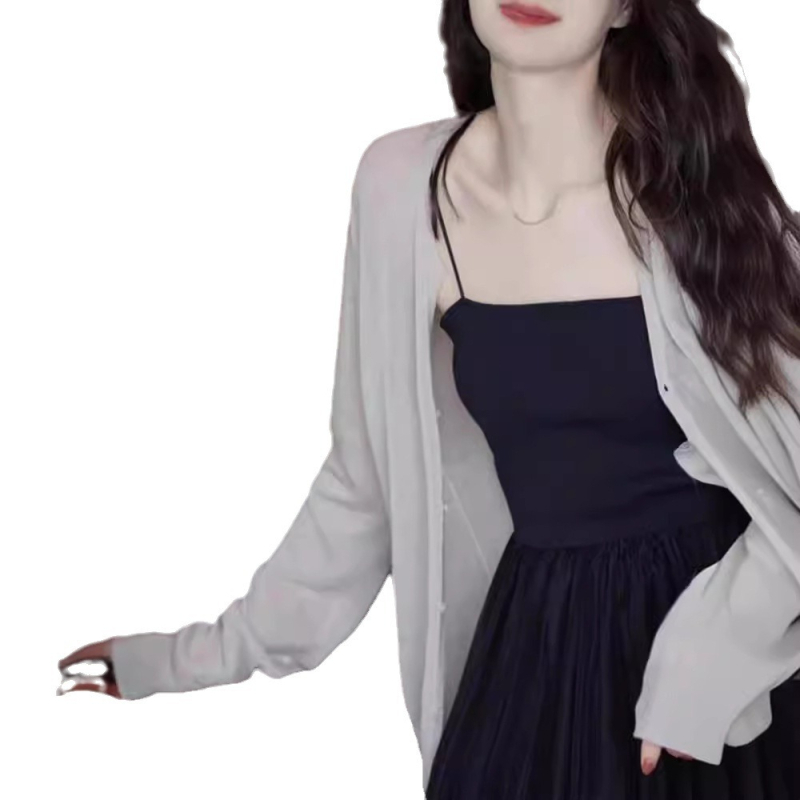 Ženski cardigan od ramije, dugi rukavi, tanak, redovita kroj, jednobojan