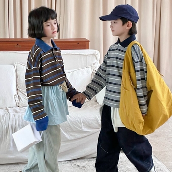 Dječja unisex polo majica s dugim rukavima, prugasta, pamuk, jesen 2025 izdanje, za uzrast 3–8 godina