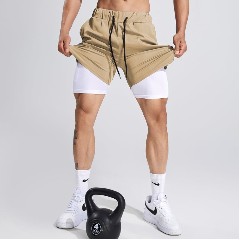 Ανδρικά Ανοπνεόμενα Αθλητικά Σορτς Διπλού Στρώματος Με Εσωτερική Επένδυση – Καλοκαίρι, Απομάκρυνση Ιδρώτα, Πολυεστερικό Μίγμα