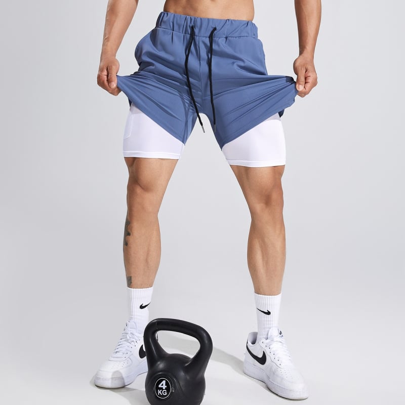 Ανδρικά Ανοπνεόμενα Αθλητικά Σορτς Διπλού Στρώματος Με Εσωτερική Επένδυση – Καλοκαίρι, Απομάκρυνση Ιδρώτα, Πολυεστερικό Μίγμα