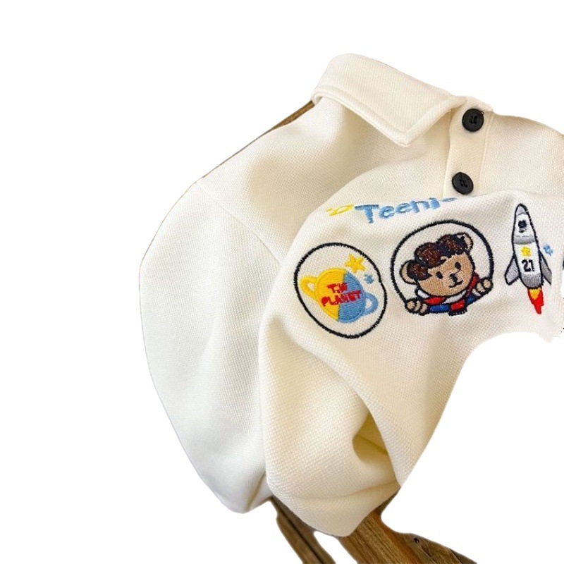 Gyerekeknek készült póló maci hímzéssel, hosszú ujjú, pamut, laza szabás, 3–8 éveseknek.