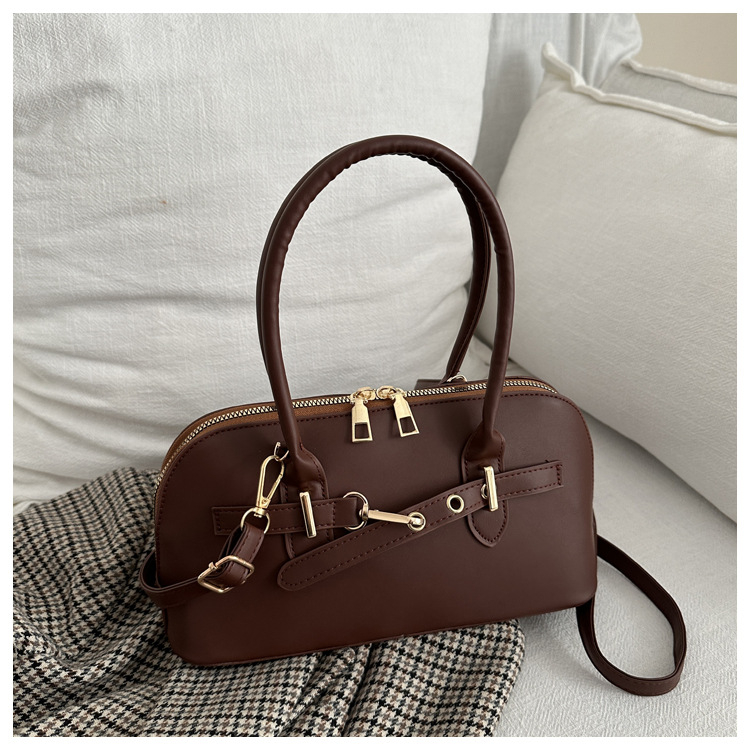 Ženska crossbody torba ispod pazuha - PU koža, gradski minimalistički stil, zatvarač, najlon podstava, dvostruki remen