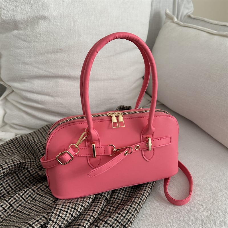 Ženska crossbody torba ispod pazuha - PU koža, gradski minimalistički stil, zatvarač, najlon podstava, dvostruki remen