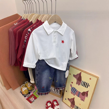 Polo majica za dječake, korejski stil, prugasti izvezeni detalji, 100% pamuk, novorođenče 0–12 mjeseci