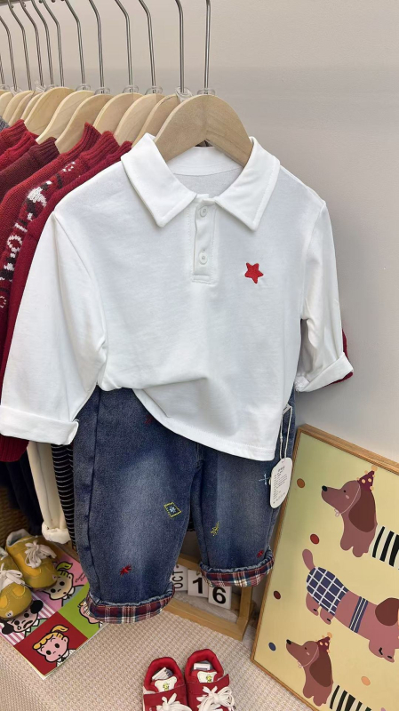 Polo majica za dječake, korejski stil, prugasti izvezeni detalji, 100% pamuk, novorođenče 0–12 mjeseci