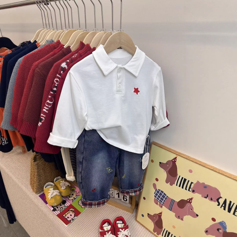 Polo majica za dječake, korejski stil, prugasti izvezeni detalji, 100% pamuk, novorođenče 0–12 mjeseci