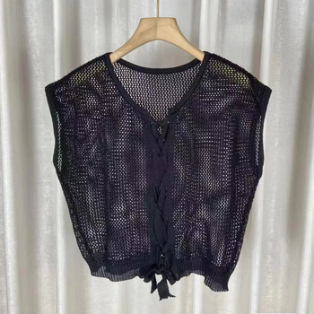 Korejski stil retro prozračni pleteni kardigan, poliester, 3/4 rukava, tanak, UPF30+.