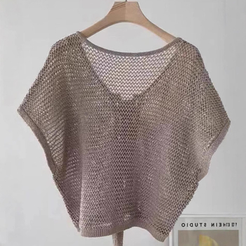 Korejski stil retro prozračni pleteni kardigan, poliester, 3/4 rukava, tanak, UPF30+.