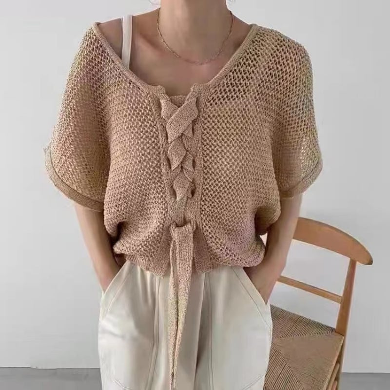 Korejski stil retro prozračni pleteni kardigan, poliester, 3/4 rukava, tanak, UPF30+.
