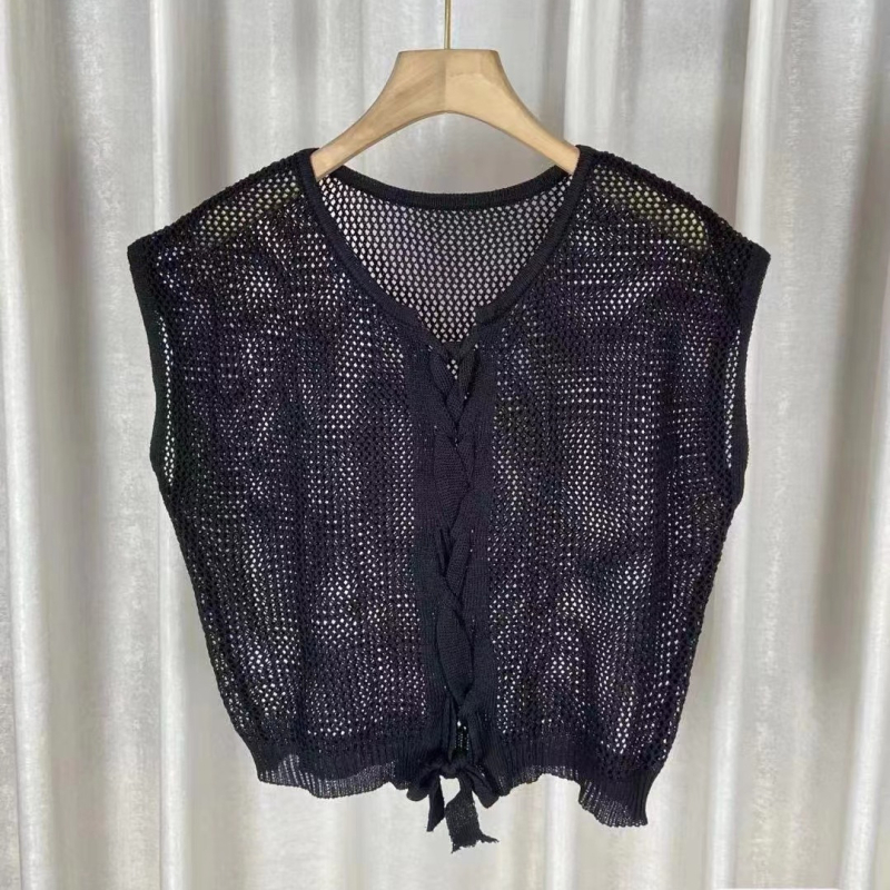 Korejski stil retro prozračni pleteni kardigan, poliester, 3/4 rukava, tanak, UPF30+.